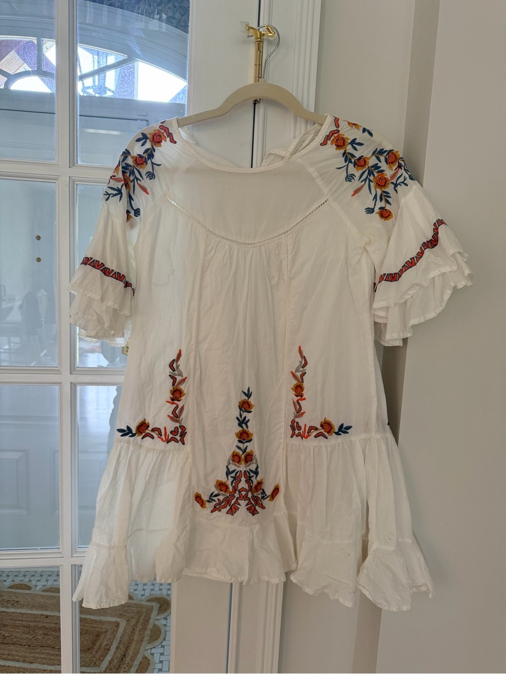 Goodnight Macaroon White Embroidered Ruffled Peasant Tunic